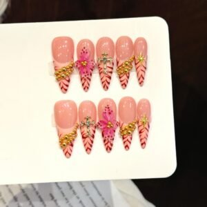 365nails "Pink Paradise" – 3D Floral Handmade Almond Nails