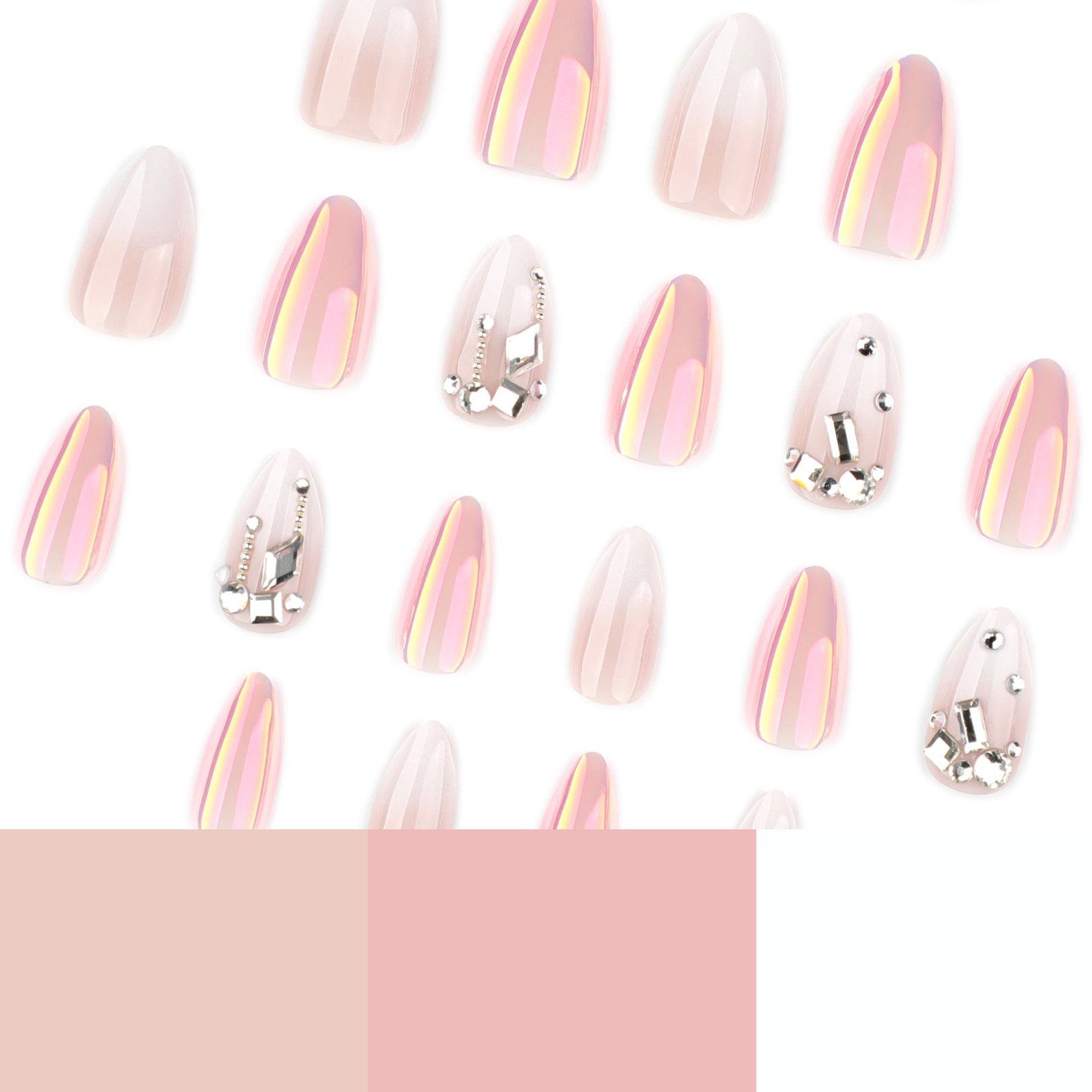 Iridescent Pearl Chrome Crystal Almond Nails - Image 4