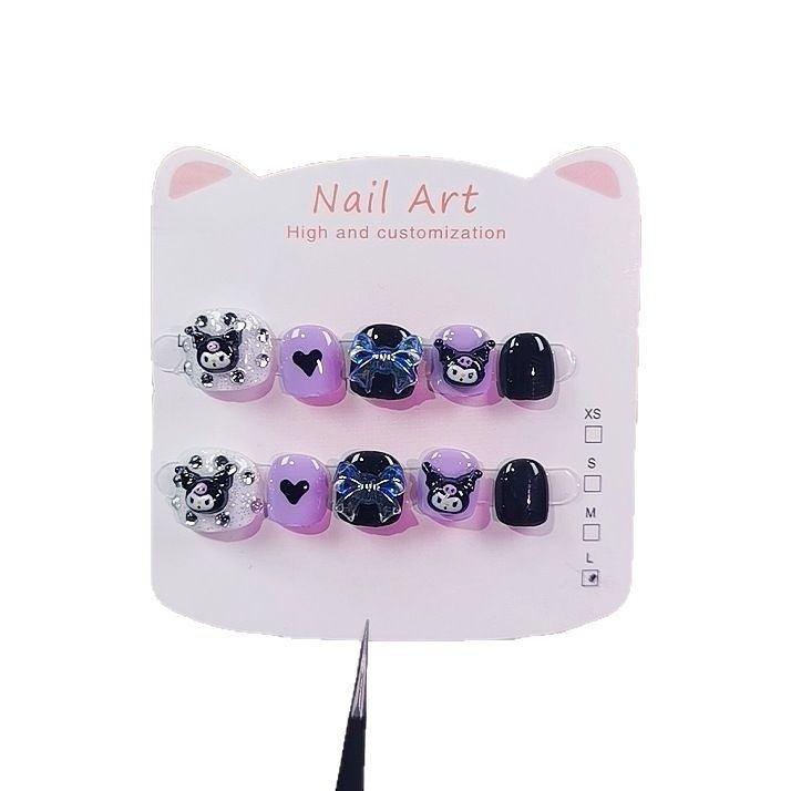 Kulomie Purple Black Cute Kids Press On Nails Set - Image 5