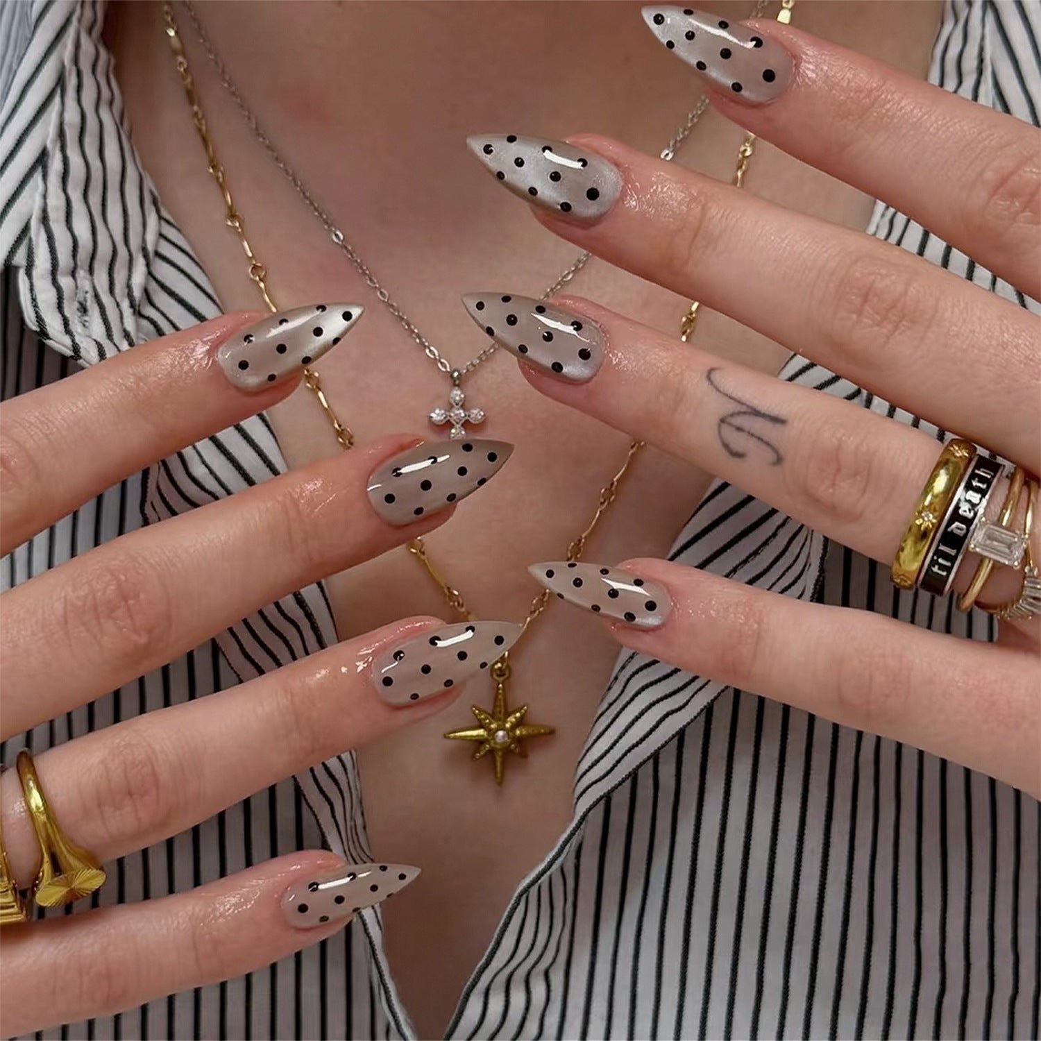"Sheer Nude Polka Dot Almond" – Classic Minimalist Press-on Nails - Image 7