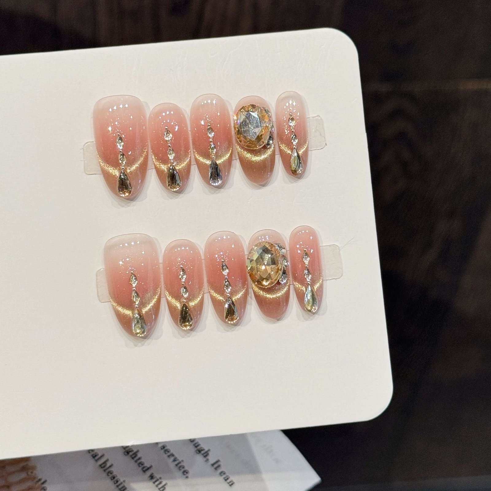 Elegant Pink Gradient Crystal Droplet Press On Nails - Image 4