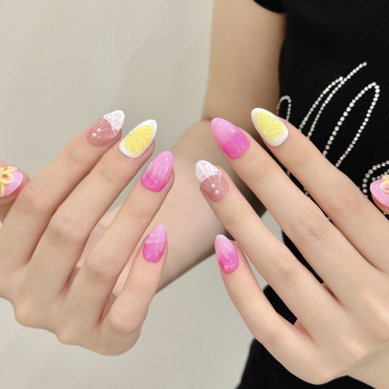 Tropical Pink Flower Gradient Press On Nails - Image 2