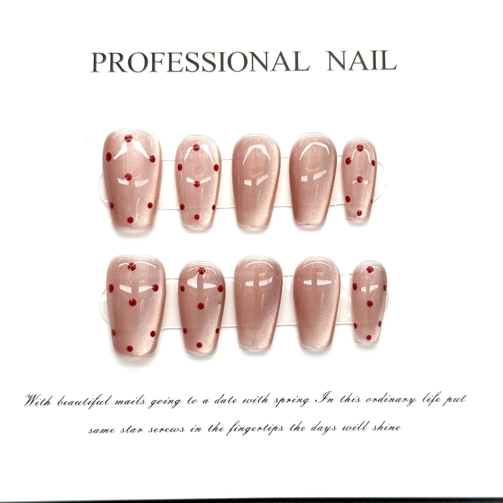 365nails: "Rosy Dots" – Hand-Painted Polka Dot Handmade Coffin Nails - Image 5