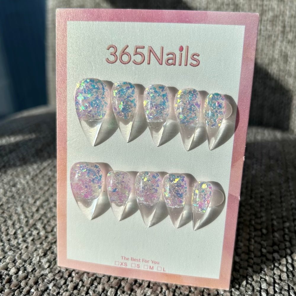 Aurora Glitter Dragon Claw Stiletto Clear Crystal Premium Handmade Dragon nail - Image 2