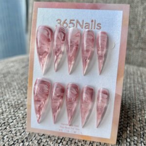 Rose Marble Dragon Claw Stiletto Press On Nails|Pink & White Swirl|365Nails Premium Handmade Dragon Series