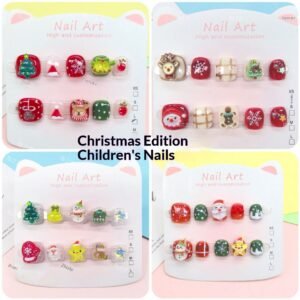 Christmas Cartoon Cute Kids Press On Nails Holiday Set