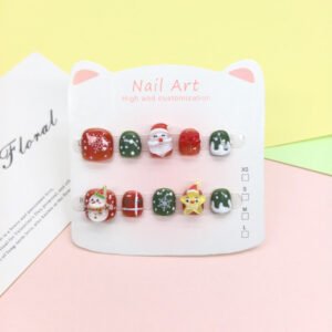 Christmas Cute Kids Press On Nails with Holiday Characters