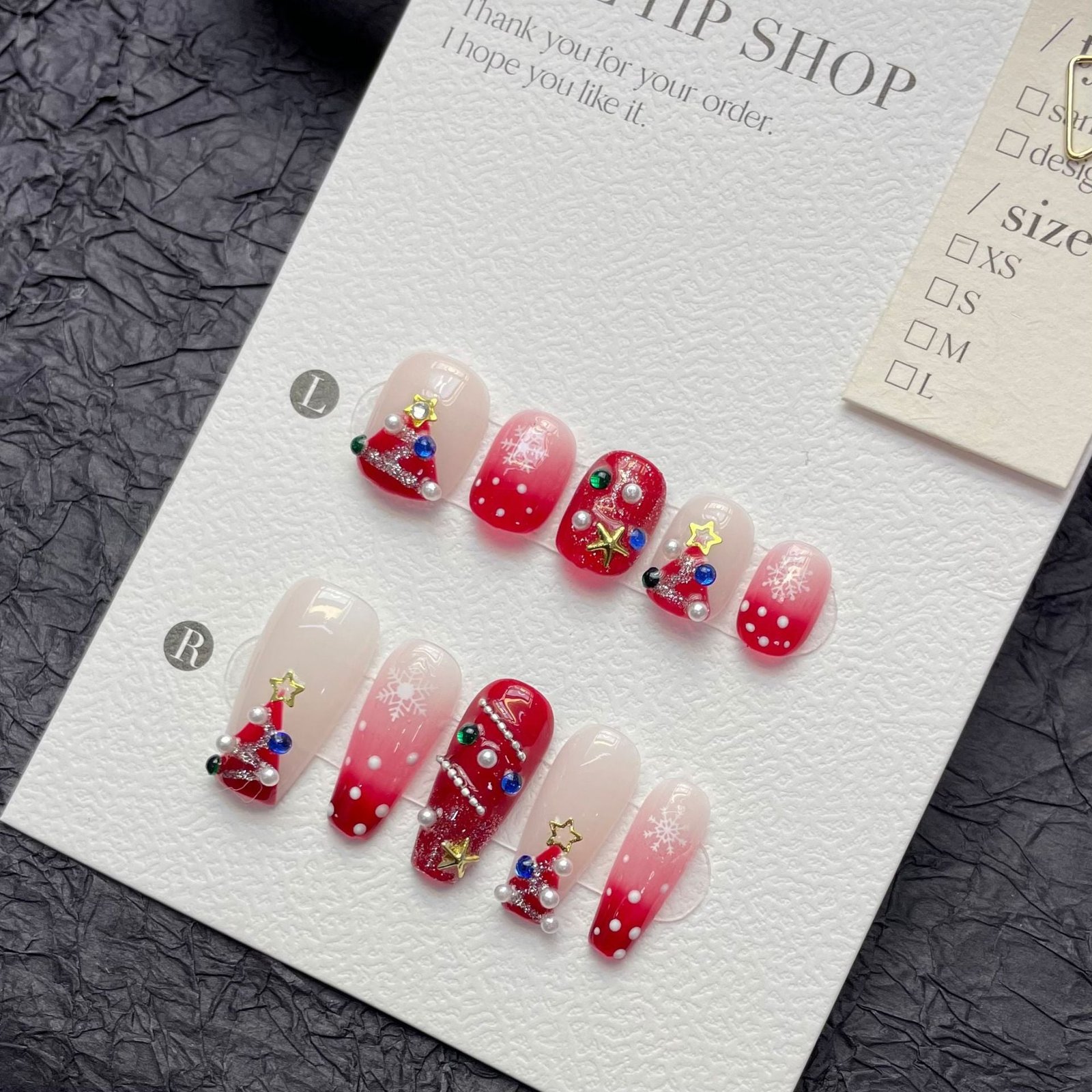 Christmas Gradient Press‑On Nails – Red Snowflake & Tree Design – Image 4