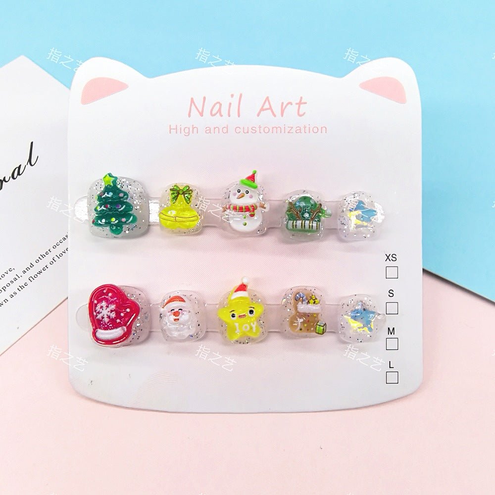 Christmas Cartoon Cute Kids Press On Nails Holiday Set – Image 4